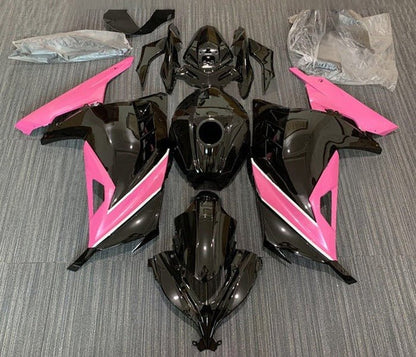 Kawasaki Ninja 300 Fairings (2013-2024) Black, Pink, White Stripe at KingsMotorcycleFairings.com