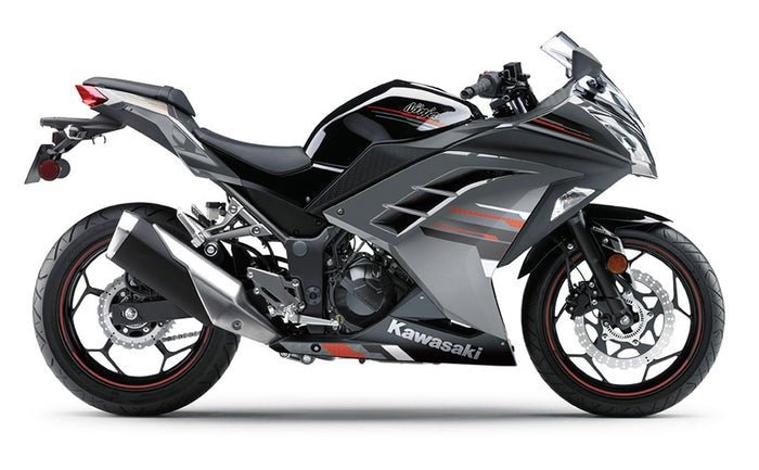 Kawasaki Ninja 300 Fairings (2013-2024) Black, Silver, Red Stripe at KingsMotorcycleFairings.com