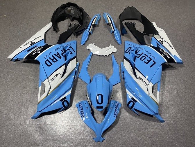 Kawasaki Ninja 300 Fairings (2013-2024) Blue, White, Black Leopard from KingsMotorcycleFairings.com
