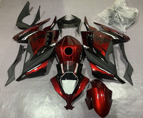 Kawasaki Ninja 300 Fairings (2013-2024) Dark Red, Black, White at KingsMotorcycleFairings.com