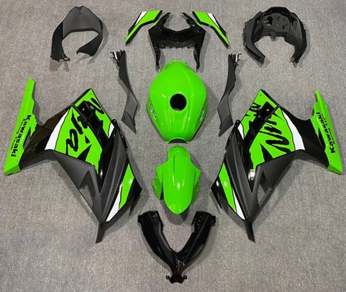 Kawasaki Ninja 300 Fairings (2013-2024) Gloss Green, Black, White at KingsMotorcycleFairings.com