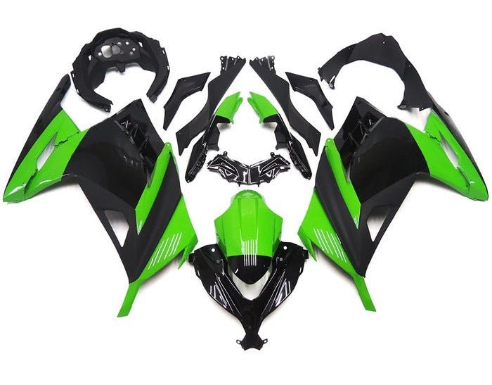 Kawasaki Ninja 300 Fairings (2013-2024) Gloss Green, Gloss Black at KingsMotorcycleFairings.com