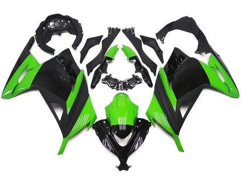 Kawasaki Ninja 300 Fairings (2013-2024) Gloss Green, Gloss Black at KingsMotorcycleFairings.com