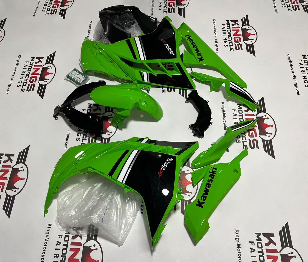 Kawasaki Ninja 300 Fairings (2013-2024) Green, Black, White Special Edition at KingsMotorcycleFairings.com