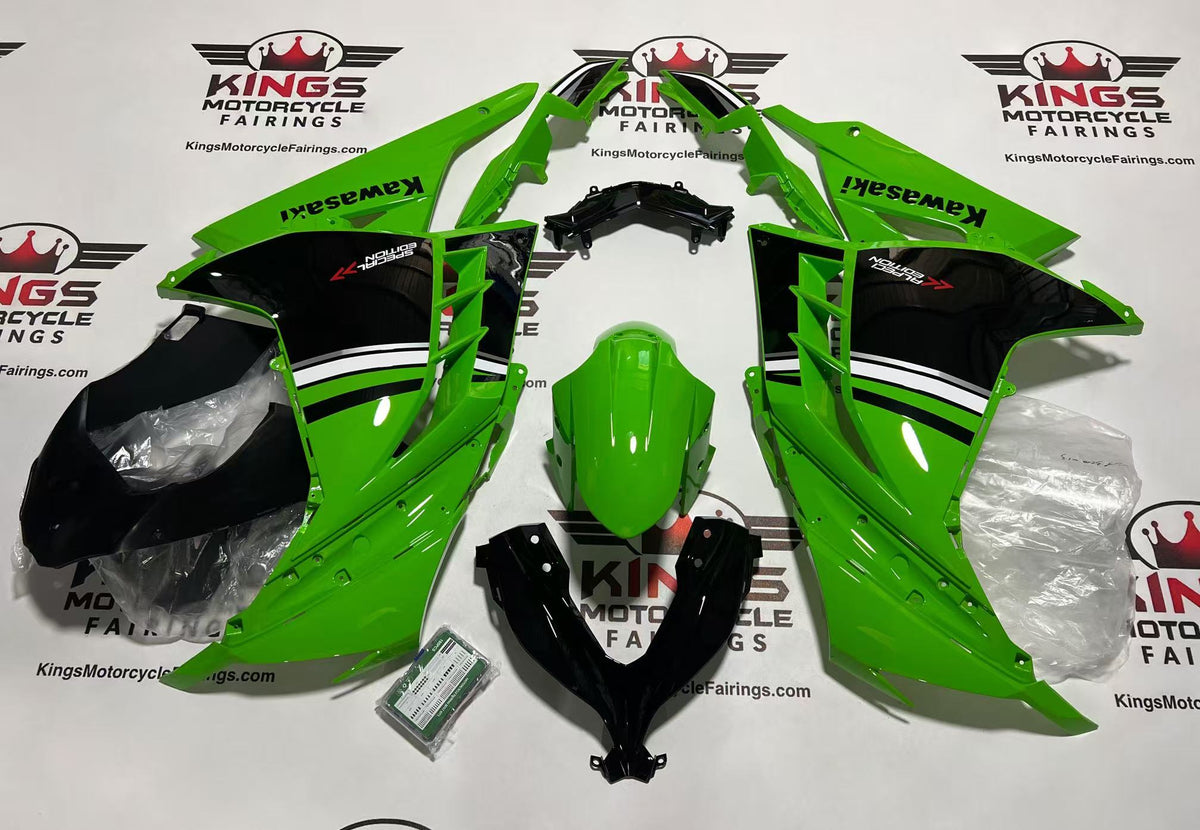 Kawasaki Ninja 300 Fairings (2013-2024) Green, Black, White Special Edition from KingsMotorcycleFairings.com