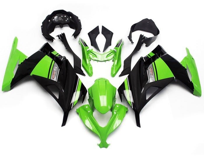 Kawasaki Ninja 300 Fairings (2013-2024) Green, Black, White, Gray Stripe from KingsMotorcycleFairings.com