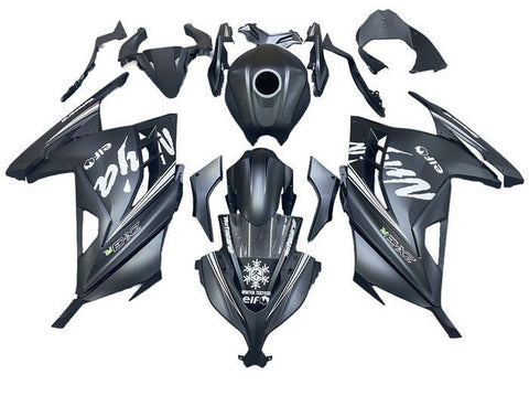 Kawasaki Ninja 300 Fairings (2013-2024) Matte Black, White, Elf at KingsMotorcycleFairings.com