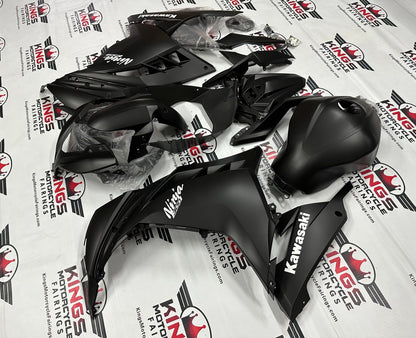 Kawasaki Ninja 300 Fairings (2013-2024) Matte Black, White at KingsMotorcycleFairings.com