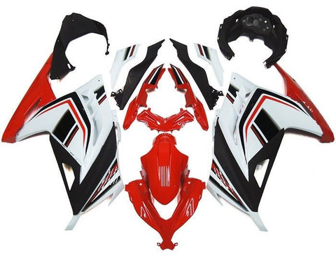 Kawasaki Ninja 300 Fairings (2013-2024) Red, White, Black Stripe at KingsMotorcycleFairings.com