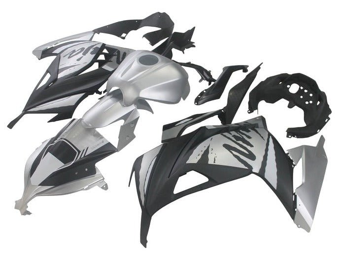 Kawasaki Ninja 300 Fairings (2013-2024) Gloss Silver, Matte Black from KingsMotorcycleFairings.com