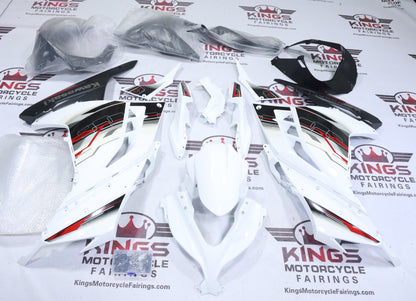 Kawasaki Ninja 300 Fairings (2013-2024) White, Black, Red Stripes at KingsMotorcycleFairings.com