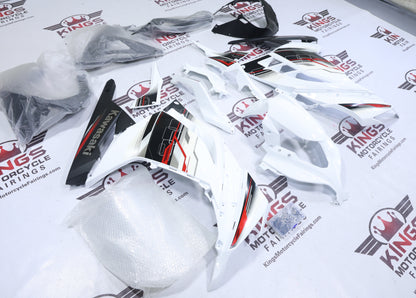 Kawasaki Ninja 300 Fairings (2013-2024) White, Black, Red Stripes from KingsMotorcycleFairings.com