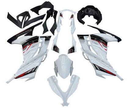 Kawasaki Ninja 300 Fairings (2013-2024) White, Black, Red, Gray Stripes from KingsMotorcycleFairings.com