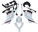 Kawasaki Ninja 300 Fairings (2013-2024) White, Black, Red, Gray Stripes from KingsMotorcycleFairings.com