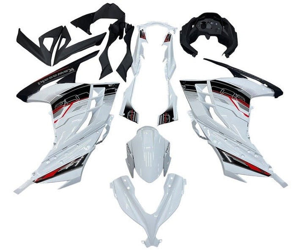 Kawasaki Ninja 300 Fairings (2013-2024) White, Black, Red, Gray Stripes at KingsMotorcycleFairings.com