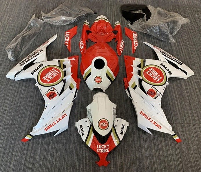 Kawasaki Ninja 300 Fairings (2013-2024) White, Red, Lucky Strike from KingsMotorcycleFairings.com