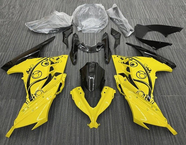 Kawasaki Ninja 300 Fairings (2013-2024) Yellow, Black Circles at KingsMotorcycleFairings.com