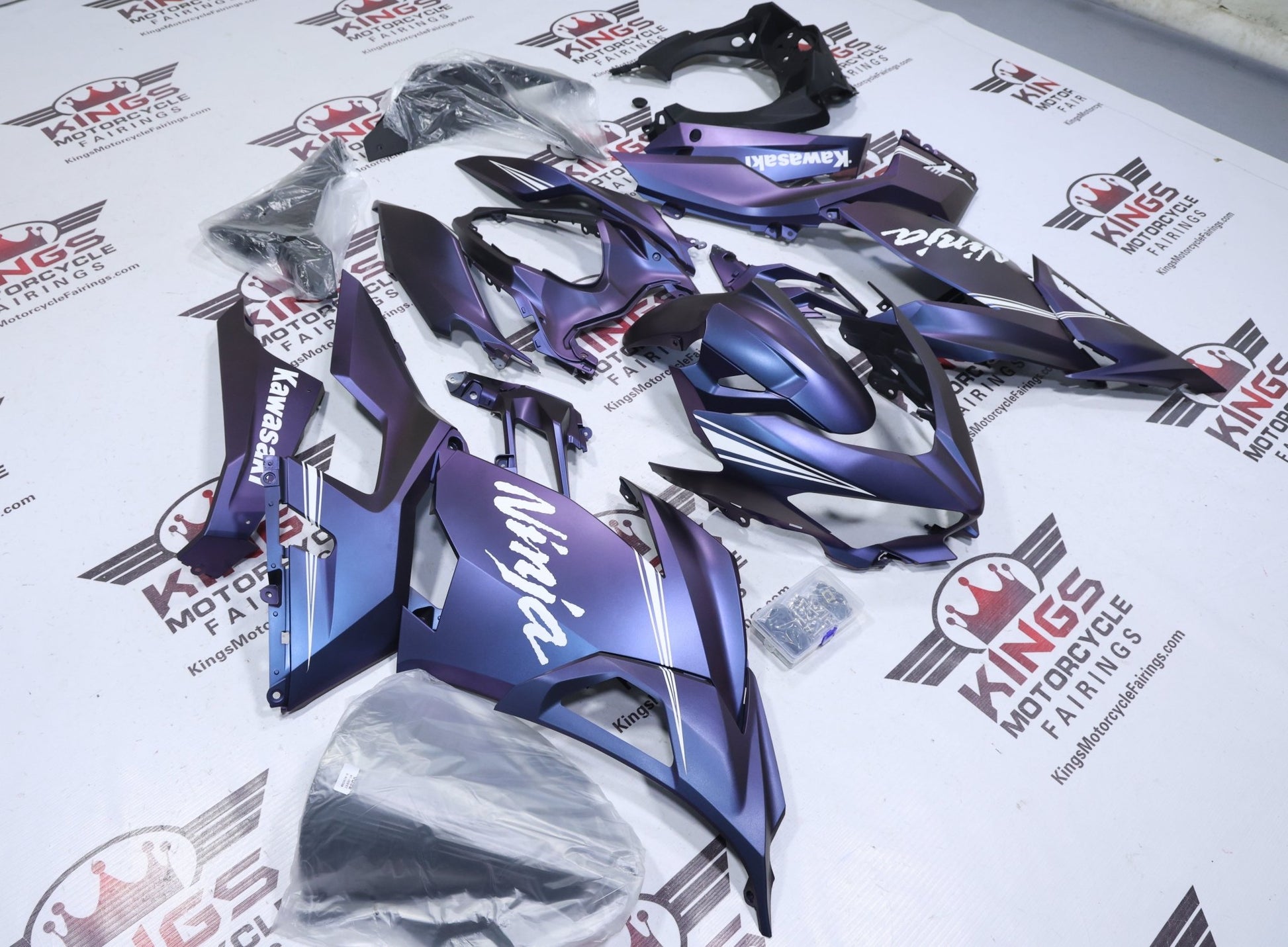 Kawasaki Ninja 400 Fairing Kit (2018-2023) Matte Dark Blue, Purple Chameleon at KingsMotorcycleFairings.com