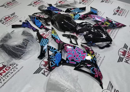 Kawasaki Ninja 400 Fairings (2018-2023) Black Jinx Graffiti from KingsMotorcycleFairings.com