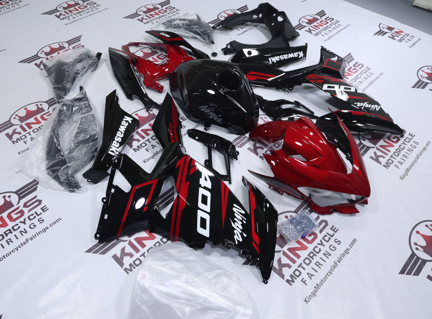 Kawasaki Ninja 400 Fairings (2018-2023) Black, Dark Red, White at KingsMotorcycleFairings.com