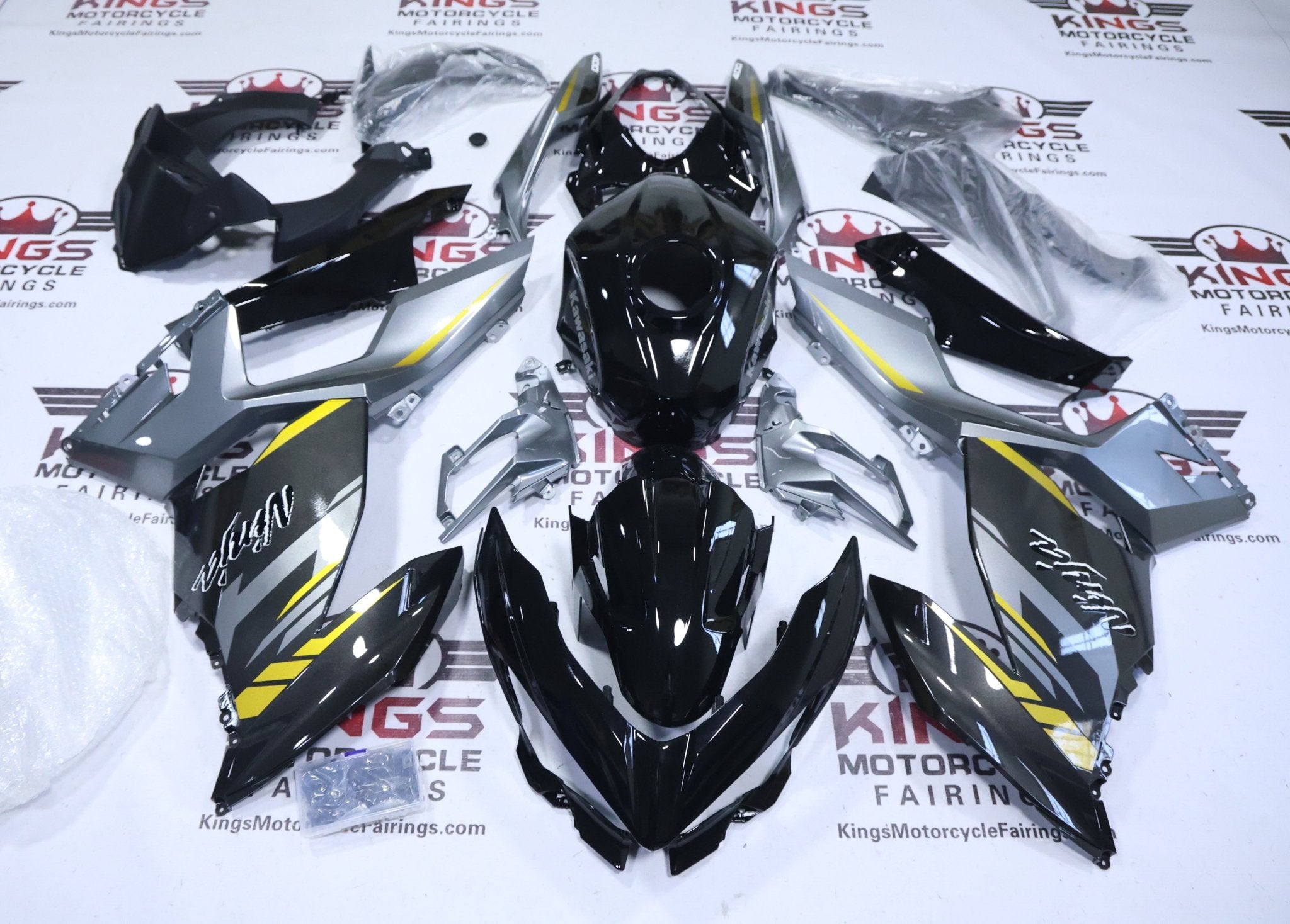 Kawasaki Ninja 400 Fairings (2018-2023) Black, Gray Silver, Yellow at KingsMotorcycleFairings.com
