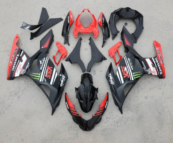 Kawasaki Ninja 400 Fairings (2018-2023) Black, Red, White Stripe at KingsMotorcycleFairings.com