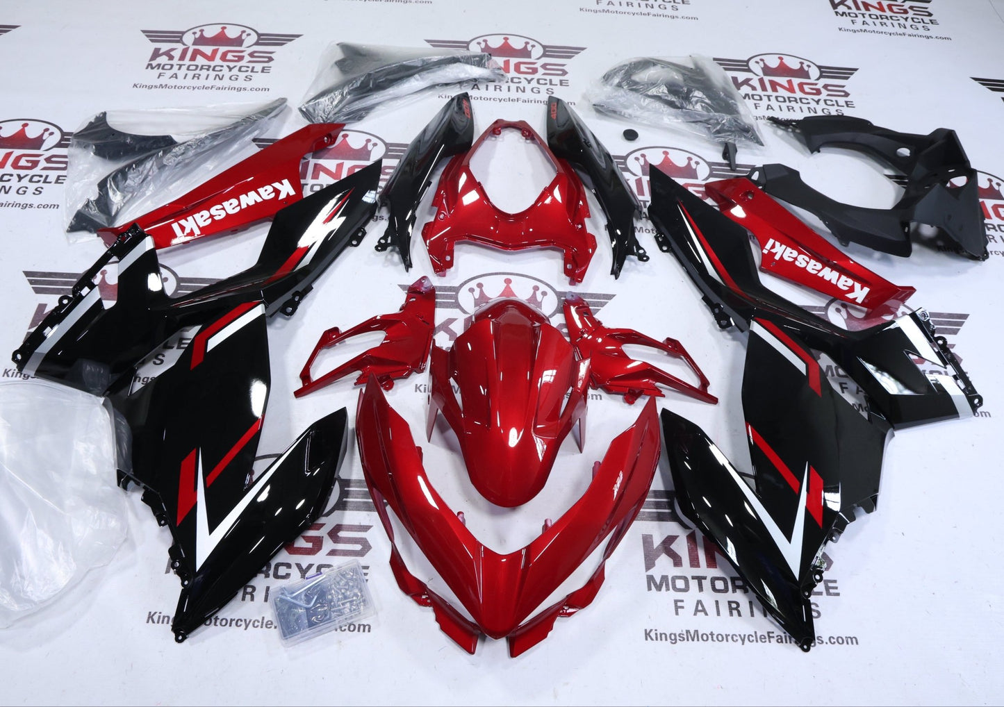 Kawasaki Ninja 400 Fairings (2018-2023) Candy Red, Black, White at KingsMotorcycleFairings.com
