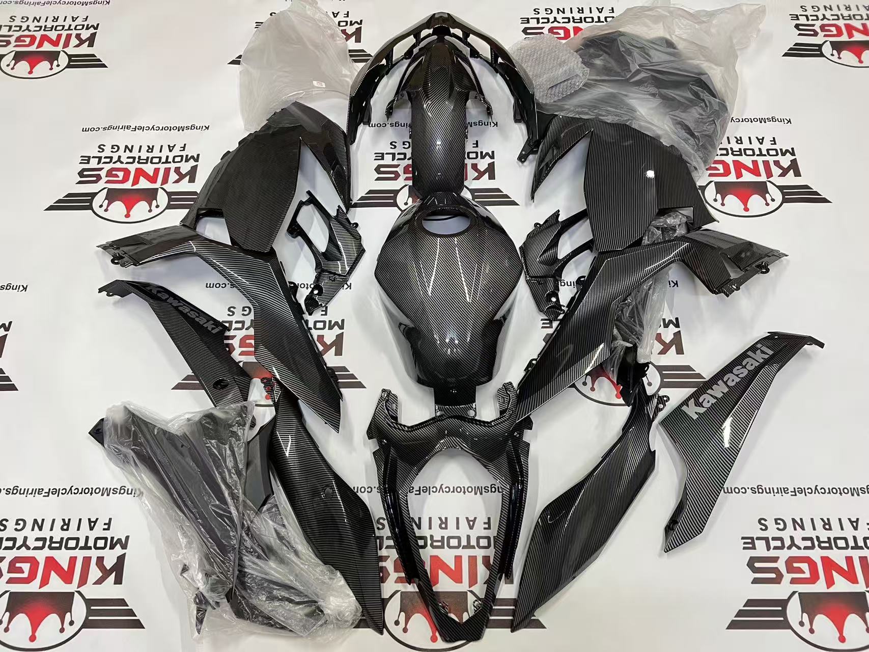 Kawasaki Ninja 400 Fairings (2018-2023) Faux Carbon Fiber, Silver from KingsMotorcycleFairings.com
