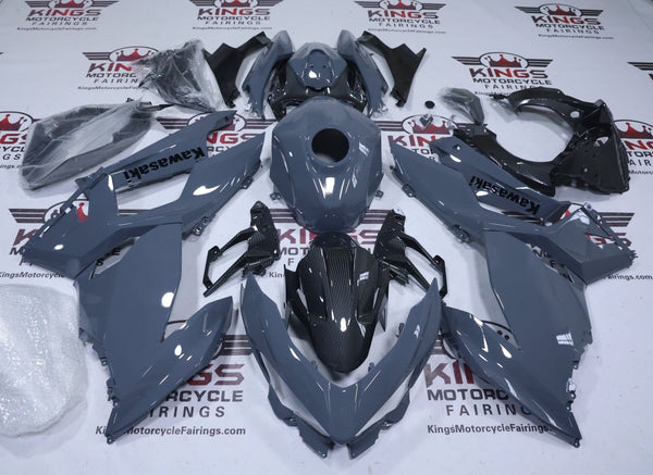 Kawasaki Ninja 400 Fairings (2018-2023) Gray, Faux Carbon Fiber at KingsMotorcycleFairings.com
