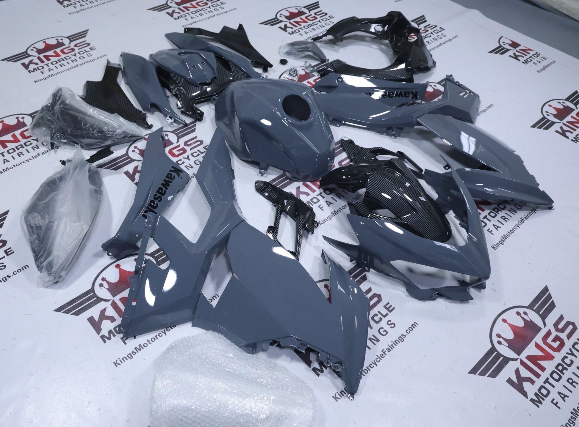 Kawasaki Ninja 400 Fairings (2018-2023) Gray, Faux Carbon Fiber from KingsMotorcycleFairings.com