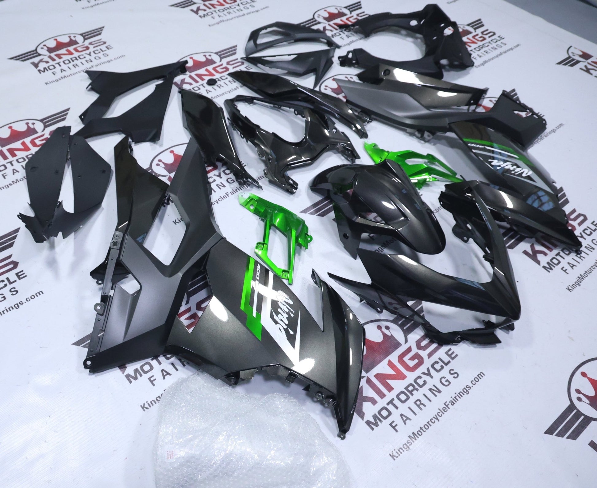 Kawasaki Ninja 400 Fairings (2018-2023) Gray, Green, Silver from KingsMotorcycleFairings.com