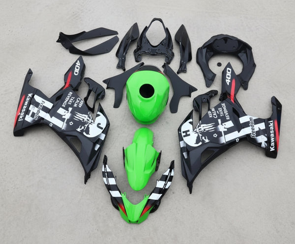 Kawasaki Ninja 400 Fairings (2018-2023) Green, Black, White Skull at KingsMotorcycleFairings.com
