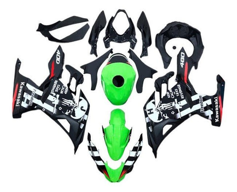 Kawasaki Ninja 400 Fairings (2018-2023) Green, Black, White Skull at KingsMotorcycleFairings.com