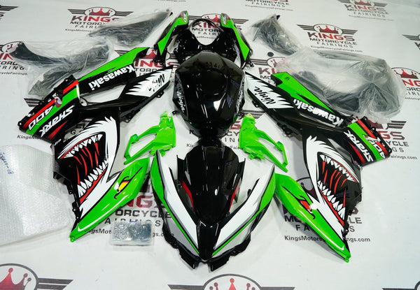 Kawasaki Ninja 400 Fairings (2018-2023) Green, Black, White, Red Shark at KingsMotorcycleFairings.com