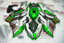 Kawasaki Ninja 400 Fairings (2018-2023) Green, Silver, Faux Carbon Fiber Shark at KingsMotorcycleFairings.com