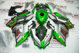 Kawasaki Ninja 400 Fairings (2018-2023) Green, Silver, Faux Carbon Fiber Shark at KingsMotorcycleFairings.com