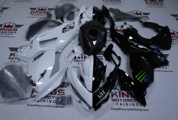 Kawasaki Ninja 400 Fairings (2018-2023) Half Black, Half White, Carbon Fiber at KingsMotorcycleFairings.com