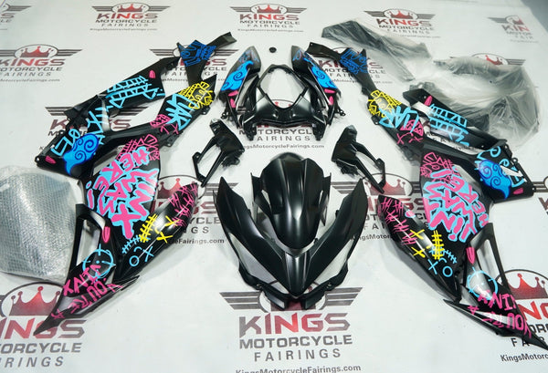Kawasaki Ninja 400 Fairings (2018-2023) Matte Black, Blue, Pink Jinx at KingsMotorcycleFairings.com
