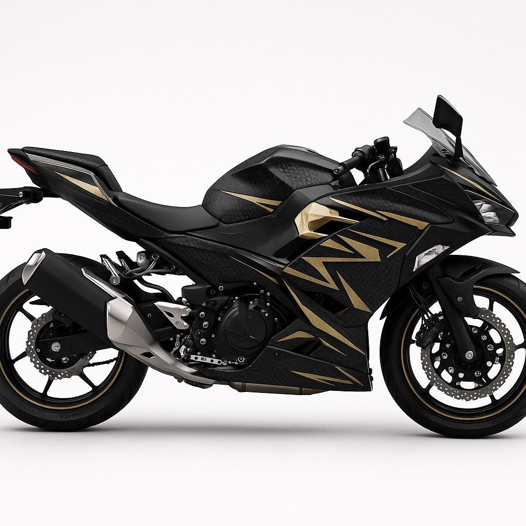 Kawasaki Ninja 400 Fairings (2018-2023) Matte Black, Gold from KingsMotorcycleFairings.com