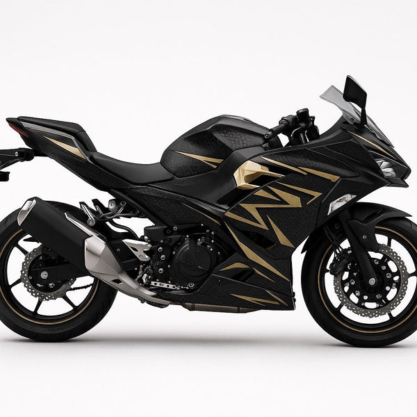 Kawasaki Ninja 400 Fairings (2018-2023) Matte Carbon Fiber, Matte Gold from KingsMotorcycleFairings.com