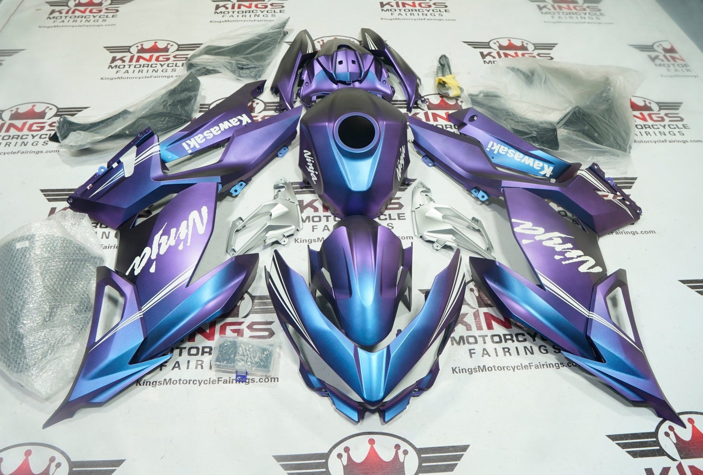 Kawasaki Ninja 400 Fairings (2018-2023) Matte Chameleon Purple, Blue at KingsMotorcycleFairings.com