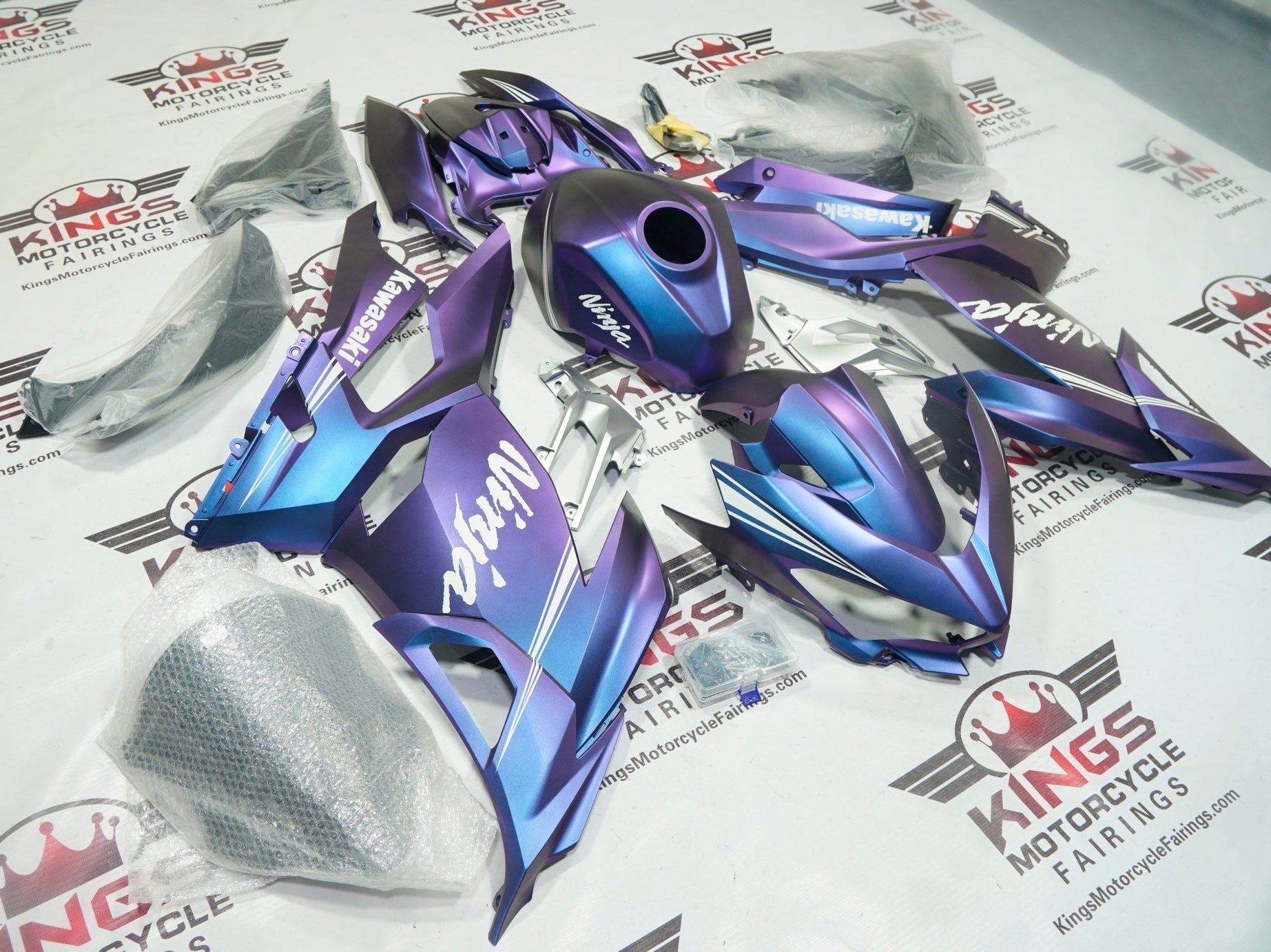 Kawasaki Ninja 400 Fairings (2018-2023) Matte Chameleon Purple, Blue by KingsMotorcycleFairings.com