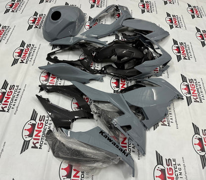 Kawasaki Ninja 400 Fairings (2018-2023) Nardo Gray, Faux Carbon Fiber from KingsMotorcycleFairings.com
