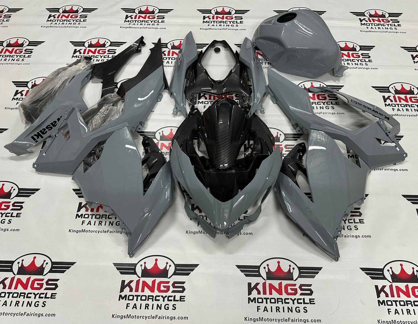 Kawasaki Ninja 400 Fairings (2018-2023) Nardo Gray, Carbon Fiber at KingsMotorcycleFairings.com