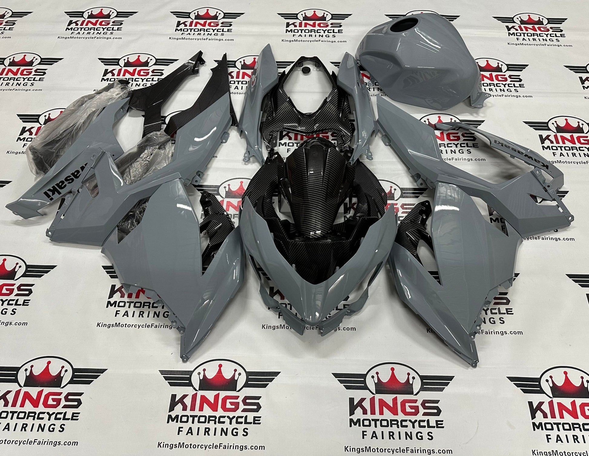 Kawasaki Ninja 400 Fairings (2018-2023) Nardo Gray, Carbon Fiber at KingsMotorcycleFairings.com