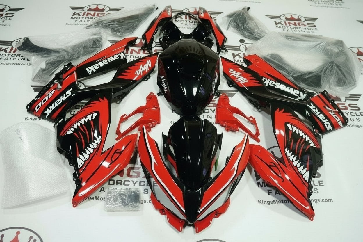 Kawasaki Ninja 400 Fairings (2018-2023) Red, Black, White Shark at KingsMotorcycleFairings.com