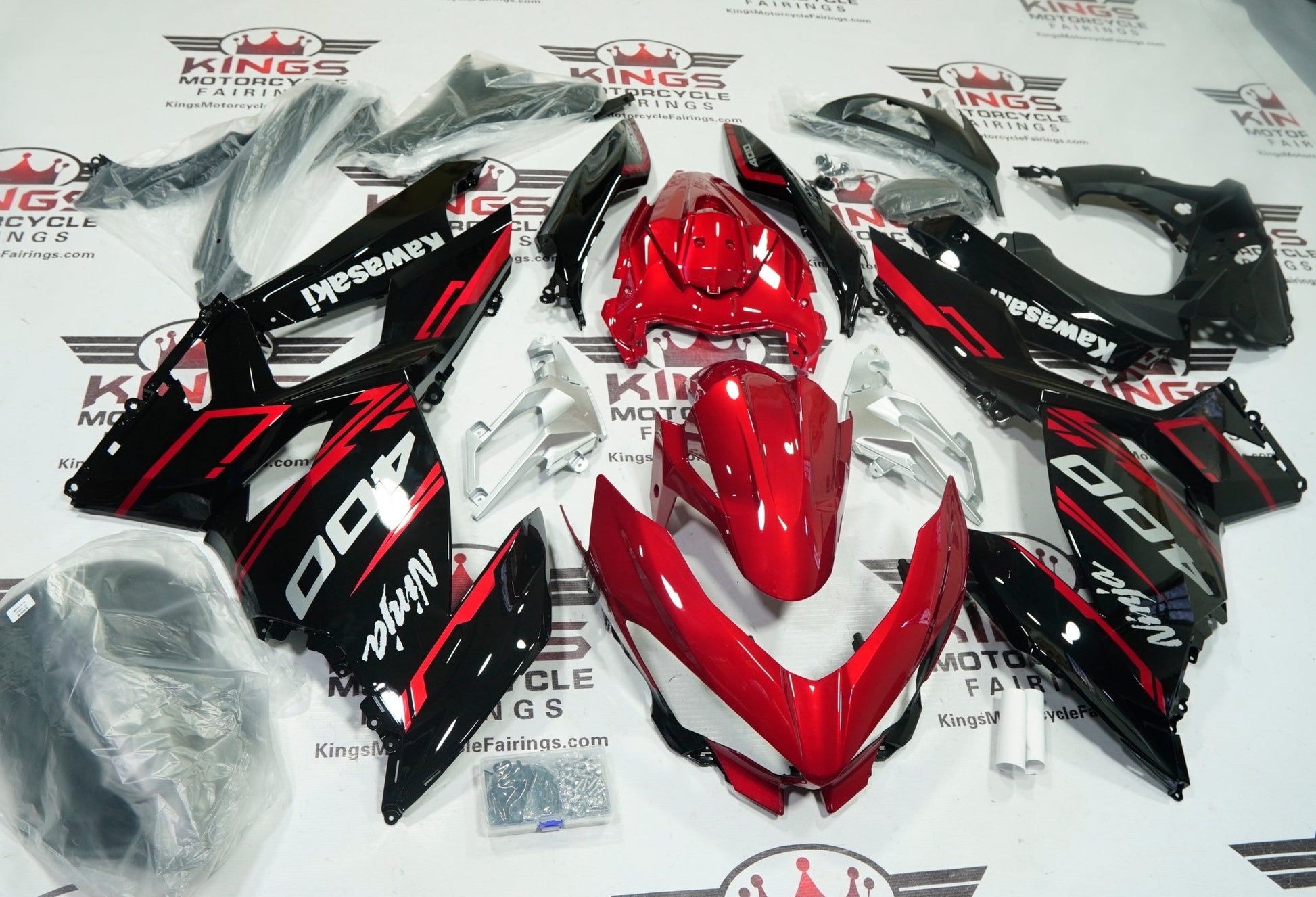 Kawasaki Ninja 400 Fairings (2018-2023) Red, Black, White, Silver at KingsMotorcycleFairings.com