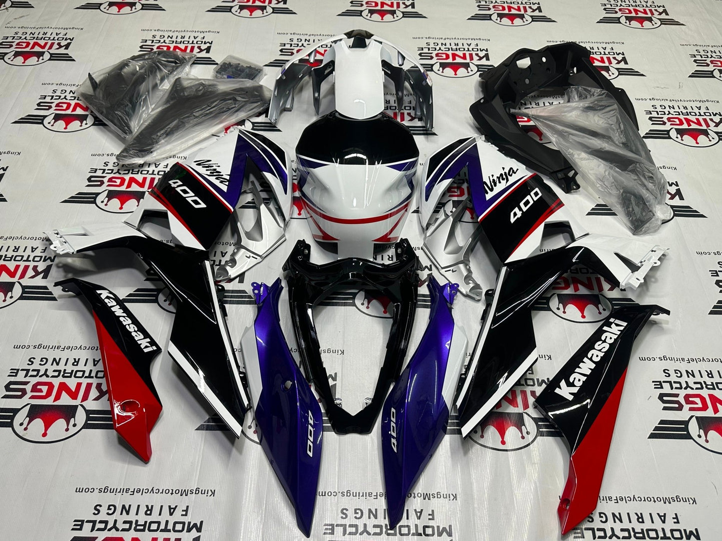 Kawasaki Ninja 400 Fairings (2018-2023) White, Purple, Black, Red from KingsMotorcycleFairings.com