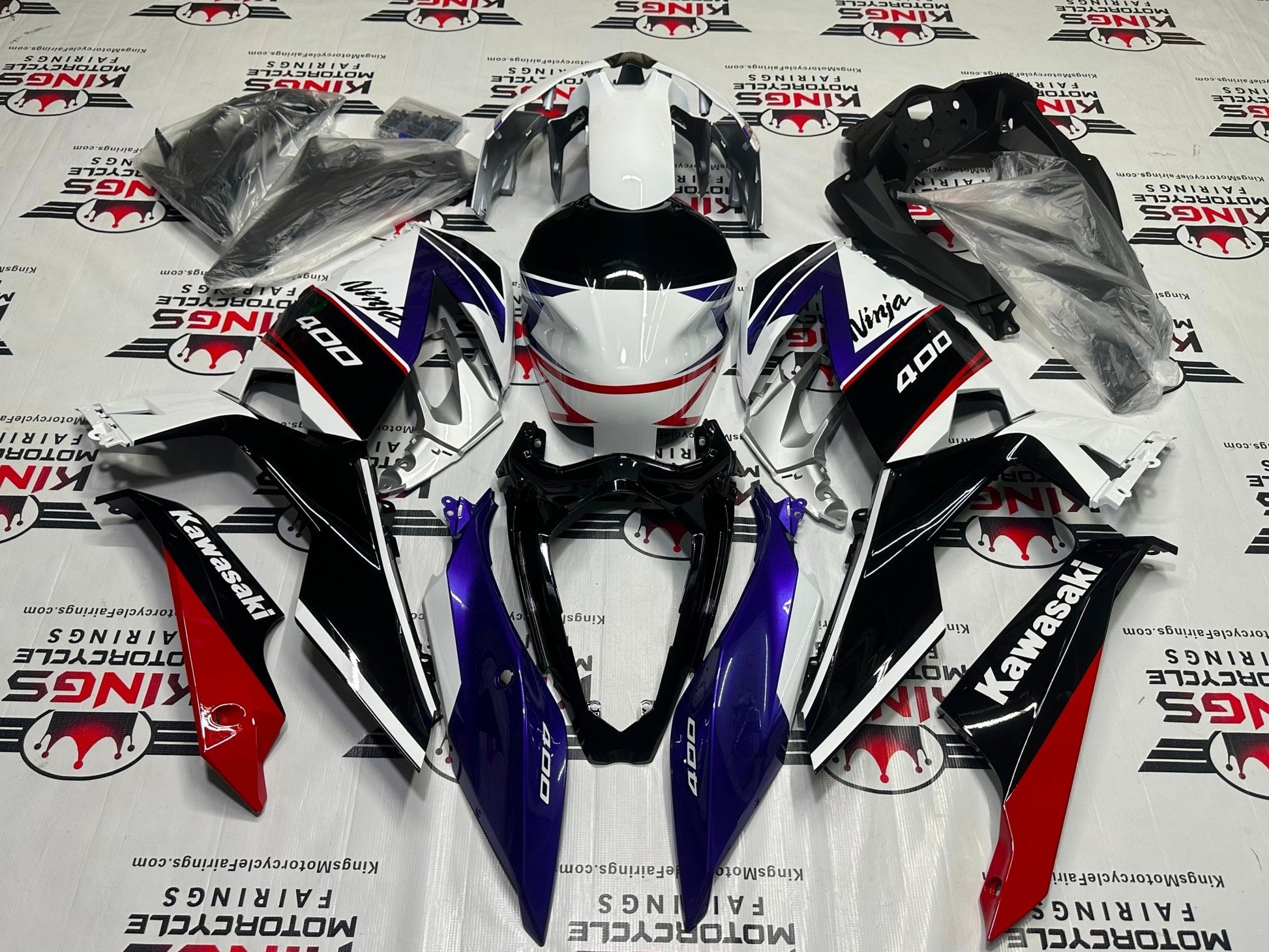 Kawasaki Ninja 400 Fairings (2018-2023) White, Purple, Black, Red from KingsMotorcycleFairings.com