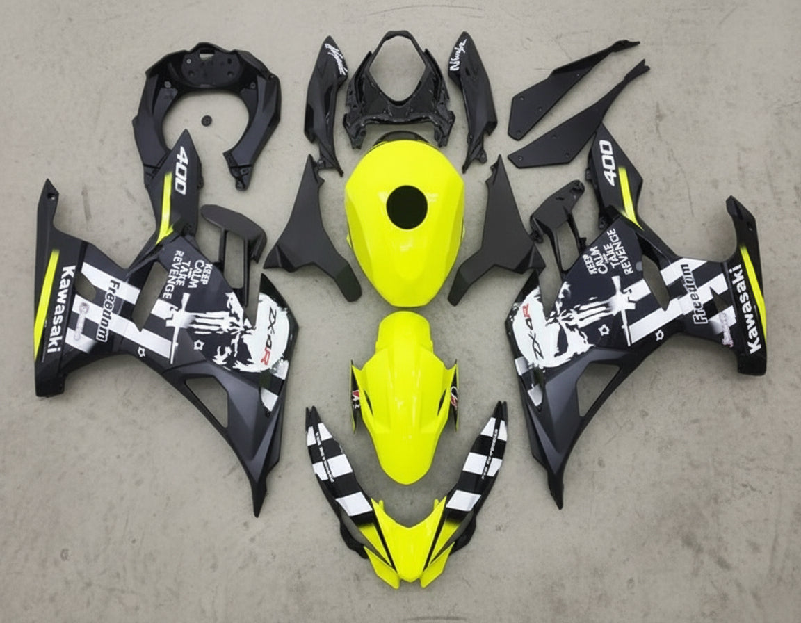 Kawasaki Ninja 400 Fairings (2018-2023) Yellow, Black, White Skull at KingsMotorcycleFairings.com